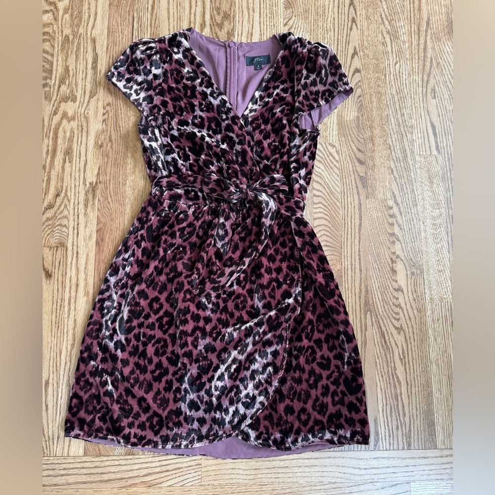 J. Crew purple velvet leopard Dress. Size 6.